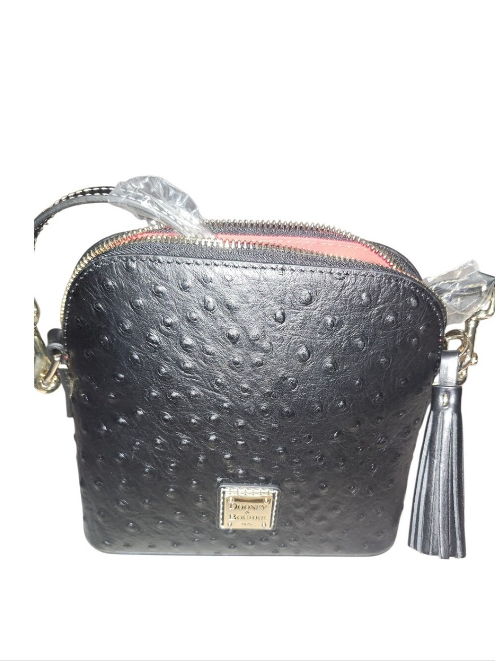 Dooney & Bourke Black Ostrich-Embossed Crossbody with Tassel